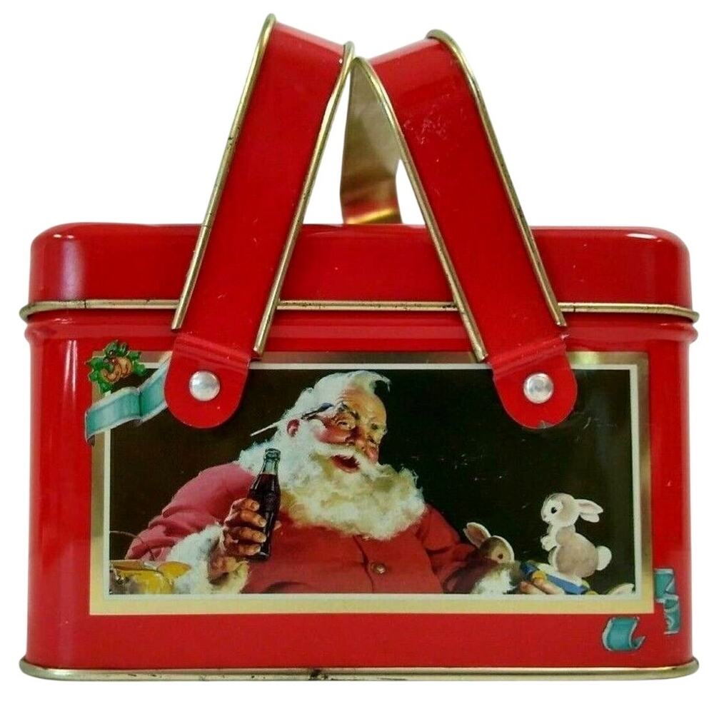Vintage Coca-Cola Christmas Red Santa Tin Box, Jingle Bells &‎ Bunnies